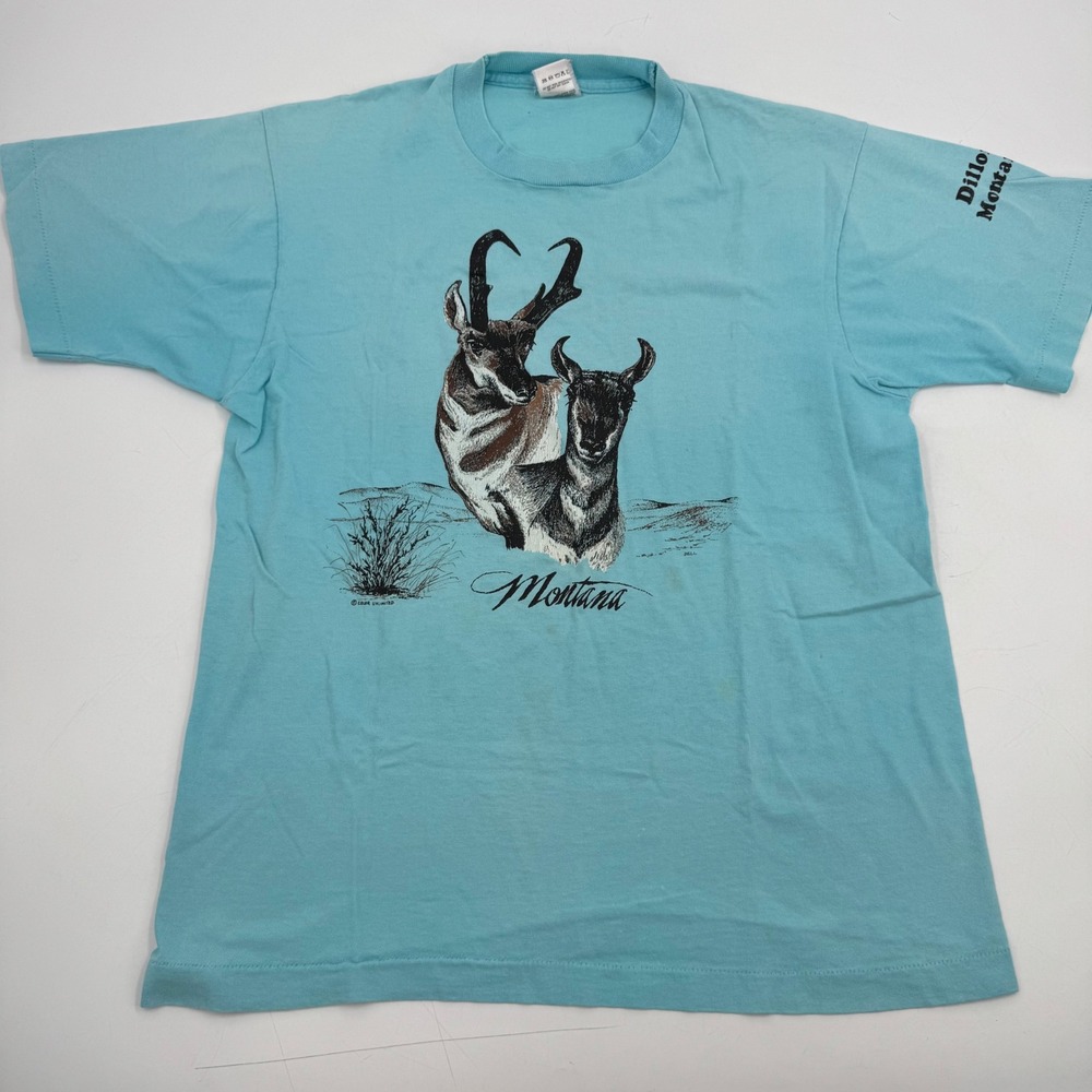 Vintage 90s Montana Dillion Pronghorn Antelope Graphic T-Shirt Large USA
